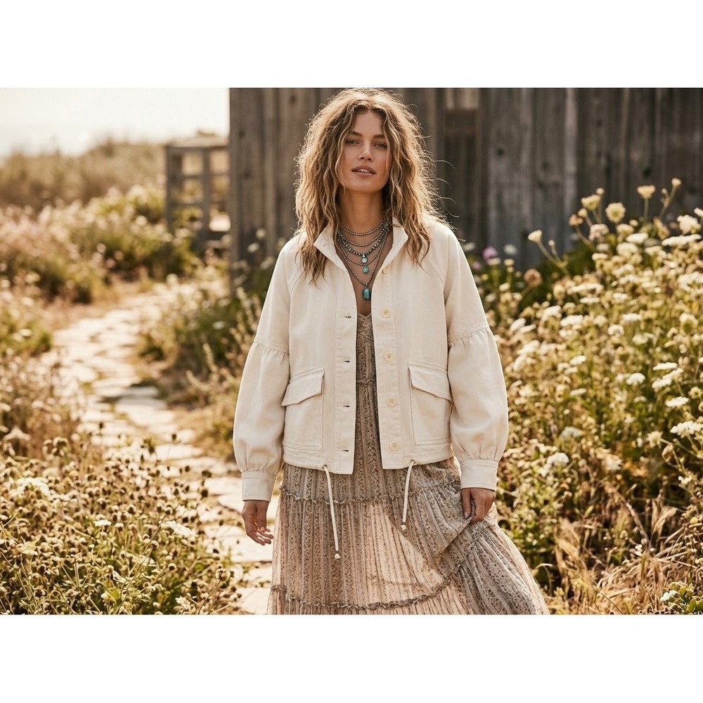 Market & Spruce Capri Cargo Jacket Beige Small NWT Mock Neck Utility Drawstring